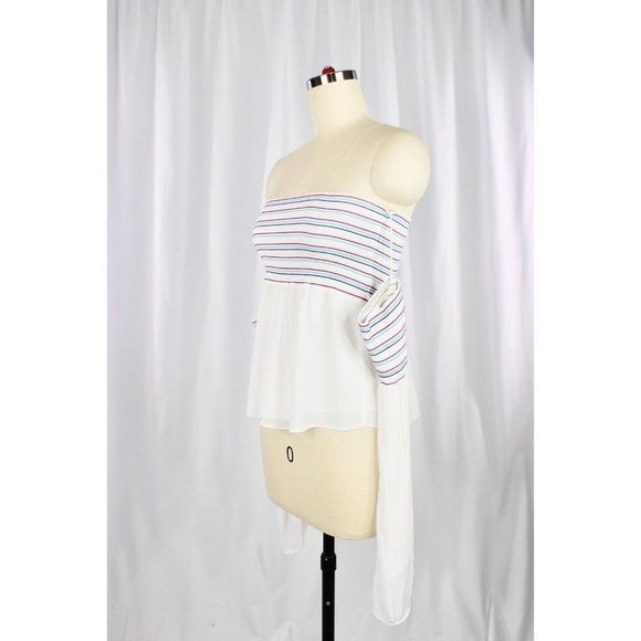 NWOT RAMY BROOK Giuliana White Silky Smocked Off Shoulder Blouse Top, Size XS - Picture 6 of 12